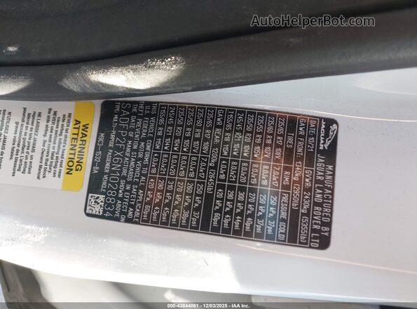 SADFP2FX6N1028834 2022 JAGUAR E-PACE White ძრავის განყოფილების ხედი