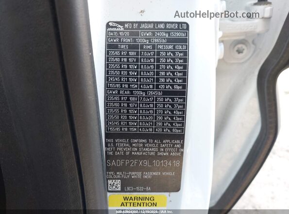 SADFP2FX9L1013418 2020 JAGUAR E-PACE White Շարժիչի բաժամունքի տեսք