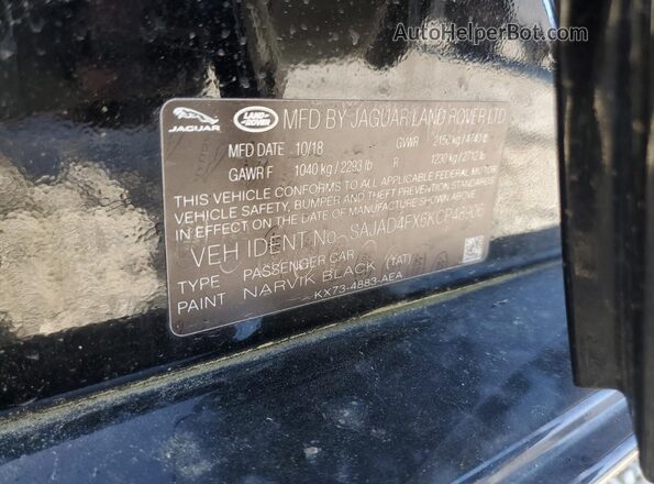 SAJAD4FX6KCP48906 2019 JAGUAR XF Black Вид підкапотного простору