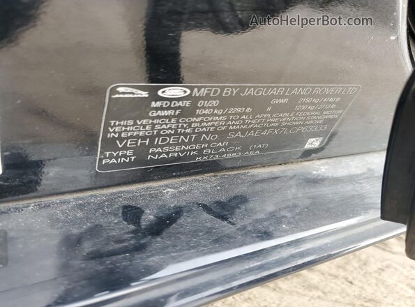 SAJAE4FX7LCP63333 2020 JAGUAR XF Black Vista del compartimento del motor