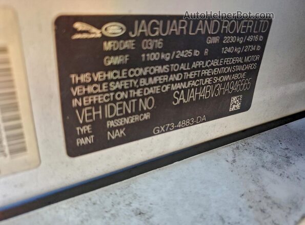 SAJAH4BV3HA946565 2017 JAGUAR XF Белый Вид подкапотного пространства