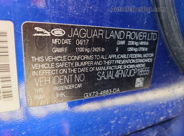 SAJAL4FN7JCP18555 2018 JAGUAR XF Blue 
