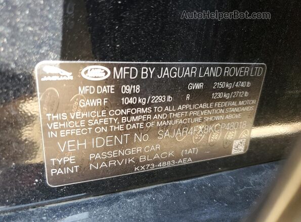 SAJAR4FX8KCP48018 2019 JAGUAR XF Black Շարժիչի բաժամունքի տեսք