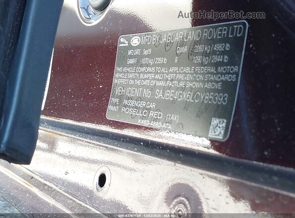 SAJBE4GX6LCY85393 2020 JAGUAR XF Бордовый Вид подкапотного пространства