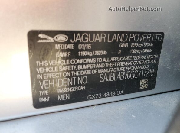 SAJBL4BV0GCY17219 2016 JAGUAR XF Silver Engine compartment view