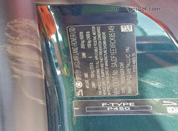 SAJDF1EEXRCK85149 2024 JAGUAR F-TYPE Green Widok komory silnika
