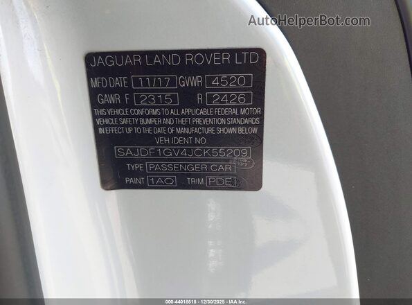 SAJDF1GV4JCK55209 2018 JAGUAR F-TYPE White Engine compartment view