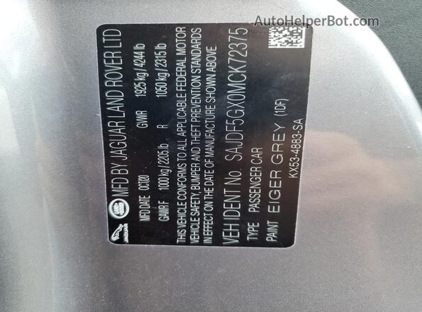 SAJDF5GX0MCK72375 2021 JAGUAR F-TYPE Gray ძრავის განყოფილების ხედი