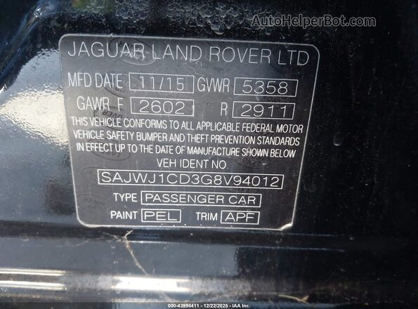 SAJWJ1CD3G8V94012 2016 JAGUAR XJ Black Vista del compartimento del motor