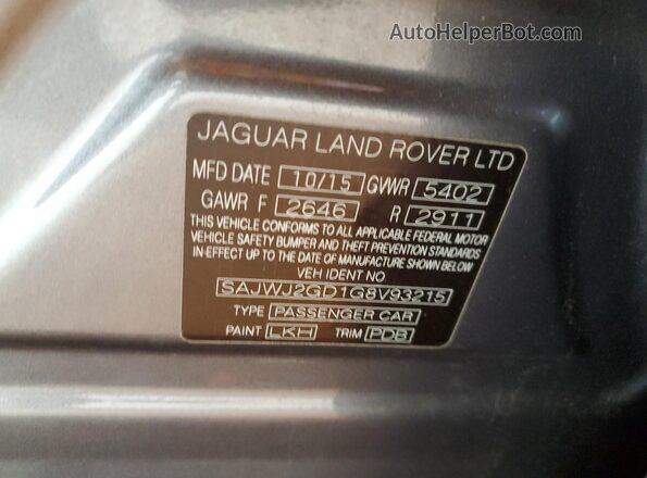 SAJWJ2GD1G8V93215 2016 JAGUAR XJL Gray 