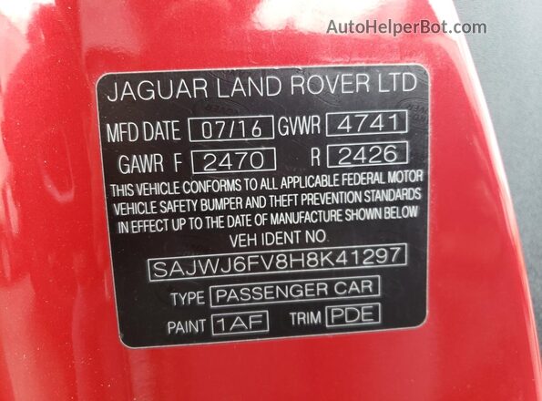SAJWJ6FV8H8K41297 2017 JAGUAR F-TYPE Red Widok komory silnika