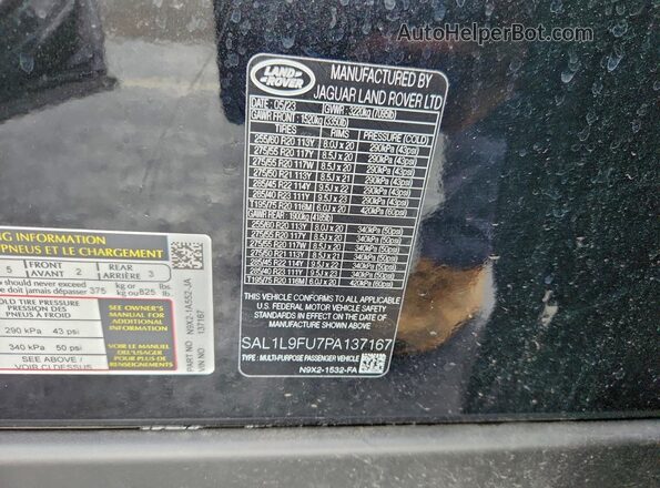 SAL1L9FU7PA137167 2023 LAND ROVER RANGE Черный Вид наклейки с VIN-кодом