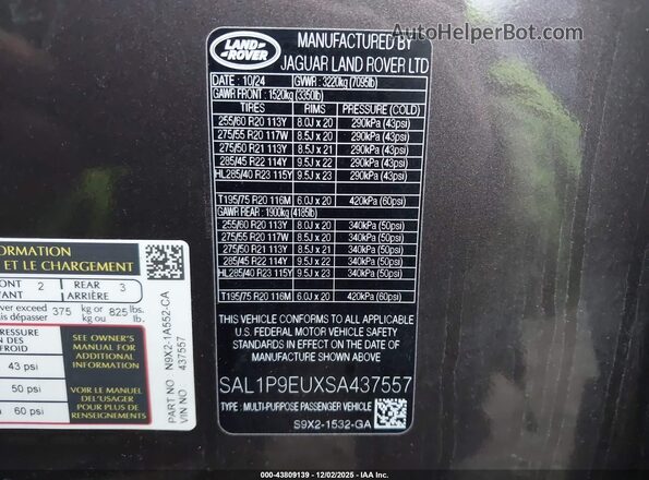 SAL1P9EUXSA437557 2025 LAND ROVER RANGE ROVER SPORT Gray ძრავის განყოფილების ხედი
