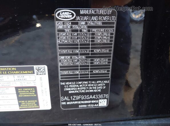 SAL1Z9F93SA433676 2025 LAND ROVER RANGE ROVER SPORT Черный Вид подкапотного пространства