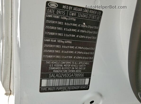 SALAG2V63GA788956 2016 LAND ROVER LR4 Белый Вид подкапотного пространства