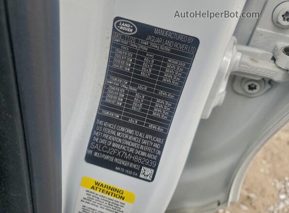 SALCJ2FX7MH882939 2021 LAND ROVER DISCOVERY White Widok komory silnika