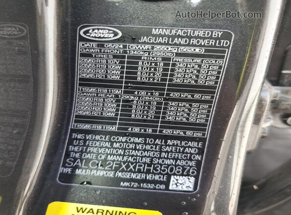 SALCL2FXXRH350876 2024 LAND ROVER DISCOVERY Charcoal Панорамний вид салону 360°