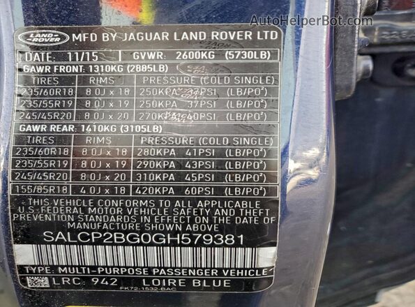 SALCP2BG0GH579381 2016 LAND ROVER DISCOVERY Blue Vista interior de 360 grados