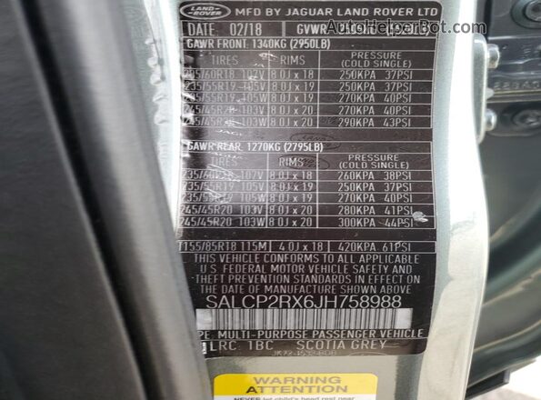 SALCP2RX6JH758988 2018 LAND ROVER DISCOVERY Gray 