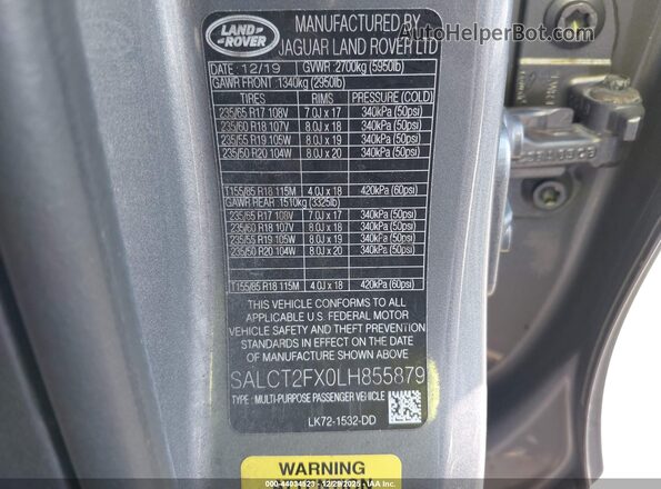 SALCT2FX0LH855879 2020 LAND ROVER DISCOVERY SPORT Gray Widok komory silnika