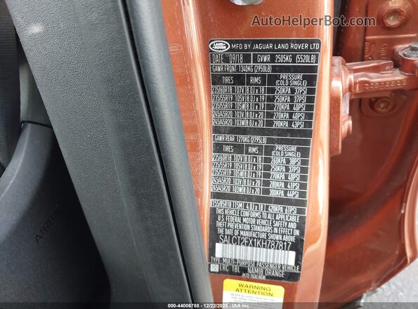 SALCT2FX1KH787817 2019 LAND ROVER DISCOVERY SPORT Orange Engine compartment view
