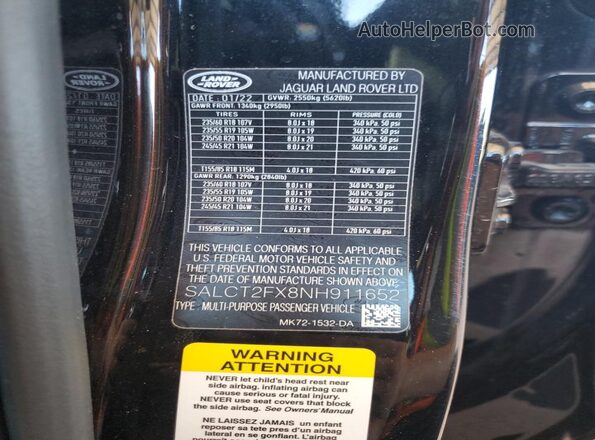 SALCT2FX8NH911652 2022 LAND ROVER DISCOVERY Black Widok wnętrza 360 stopni