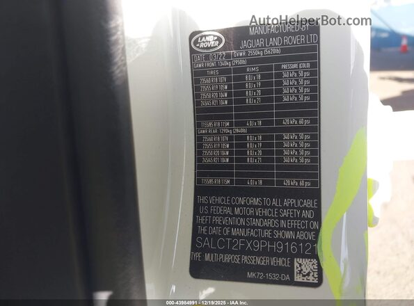 SALCT2FX9PH916121 2023 LAND ROVER DISCOVERY SPORT White ძრავის განყოფილების ხედი
