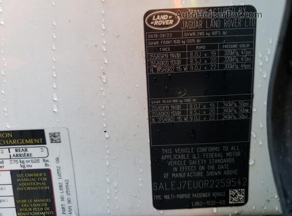 SALEJ7EU0R2259542 2024 LAND ROVER DEFENDER Белый Вид наклейки с VIN-кодом