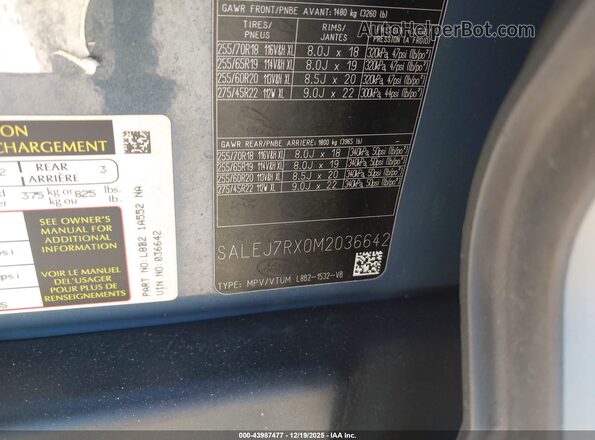 SALEJ7RX0M2036642 2021 LAND ROVER DEFENDER Blue Вид підкапотного простору