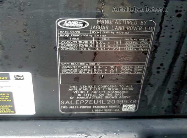 SALEP7EU1L2019938 2020 LAND ROVER DEFENDER Black სალონის 360-გრადუსიანი ხედი