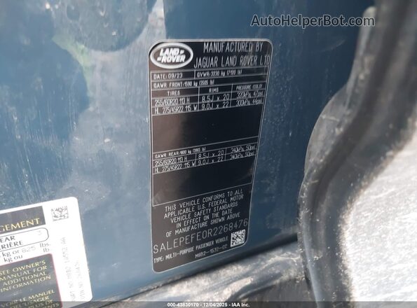 SALEPEFE0R2268476 2024 LAND ROVER DEFENDER Синий Вид подкапотного пространства