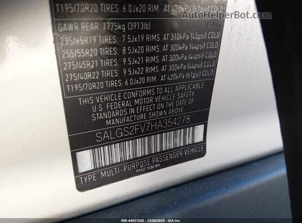 SALGS2FV7HA354278 2017 LAND ROVER RANGE ROVER Silver 
