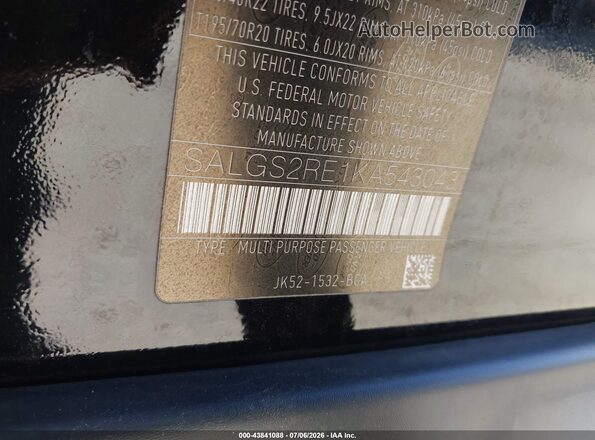 SALGS2RE1KA543043 2019 LAND ROVER RANGE ROVER Black Vista del compartimento del motor