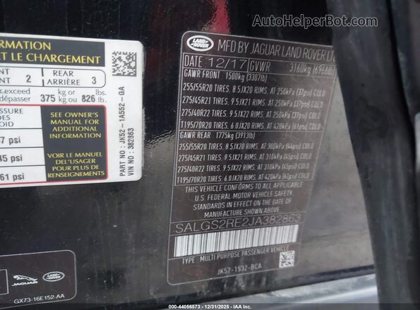 SALGS2RE2JA382863 2018 LAND ROVER RANGE ROVER Black Շարժիչի բաժամունքի տեսք
