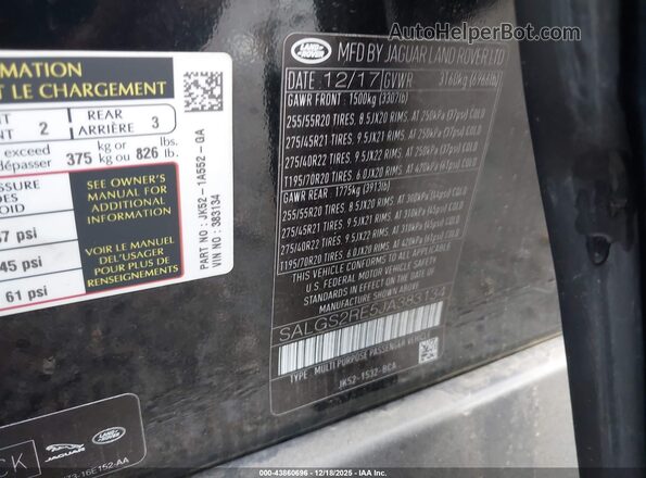 SALGS2RE5JA383134 2018 LAND ROVER RANGE ROVER Black Շարժիչի բաժամունքի տեսք