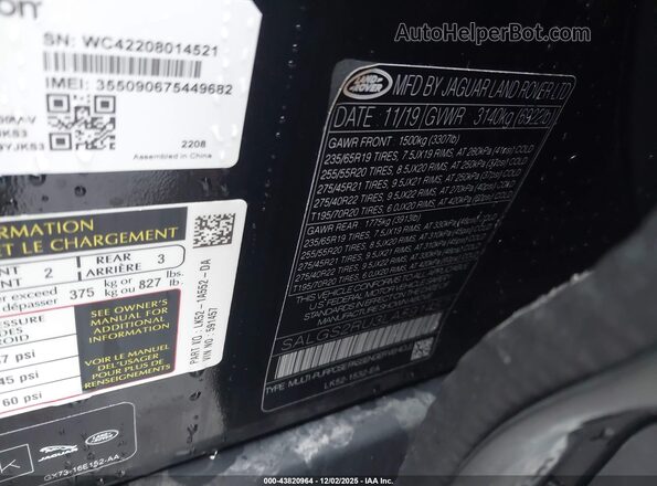 SALGS2RU3LA591457 2020 LAND ROVER RANGE ROVER Черный 