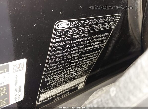 SALGS2SE4LA568322 2020 LAND ROVER RANGE ROVER Black Շարժիչի բաժամունքի տեսք
