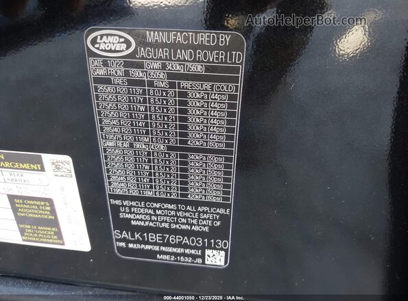 SALK1BE76PA031130 2023 LAND ROVER RANGE ROVER Black Widok komory silnika