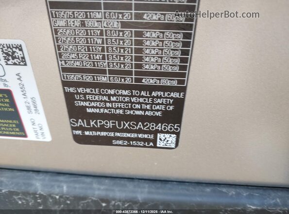 SALKP9FUXSA284665 2025 LAND ROVER RANGE ROVER Beige Շարժիչի բաժամունքի տեսք