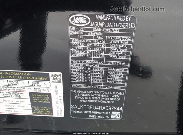 SALKPBFU4RA097844 2024 LAND ROVER RANGE ROVER Black Engine compartment view