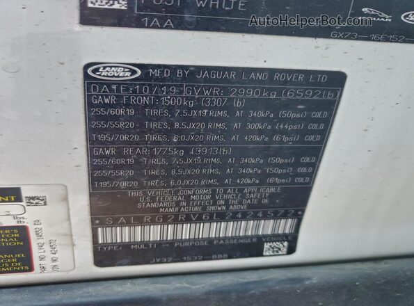 SALRG2RV6L2424572 2020 LAND ROVER DISCOVERY White 