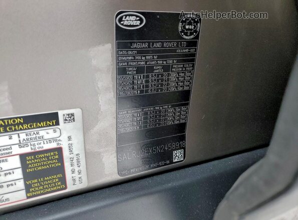 SALRJ2EX5N2458918 2022 LAND ROVER DISCOVERY Gold VIN կոդի պիտակի տեսք