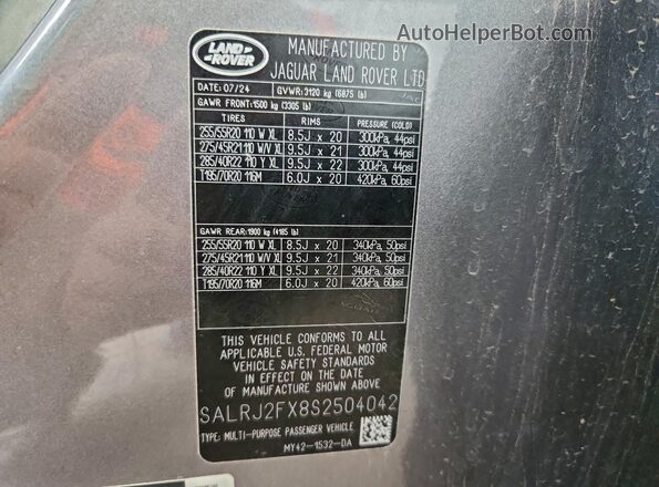 SALRJ2FX8S2504042 2025 LAND ROVER DISCOVERY Gray Widok wnętrza 360 stopni
