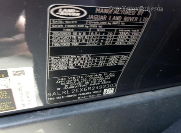 SALRL2EX6R2492303 2024 LAND ROVER DISCOVERY Gray Widok naklejki z numerem VIN