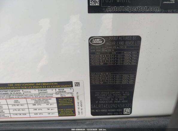 SALRT4EU2N2458323 2022 LAND ROVER DISCOVERY White ძრავის განყოფილების ხედი