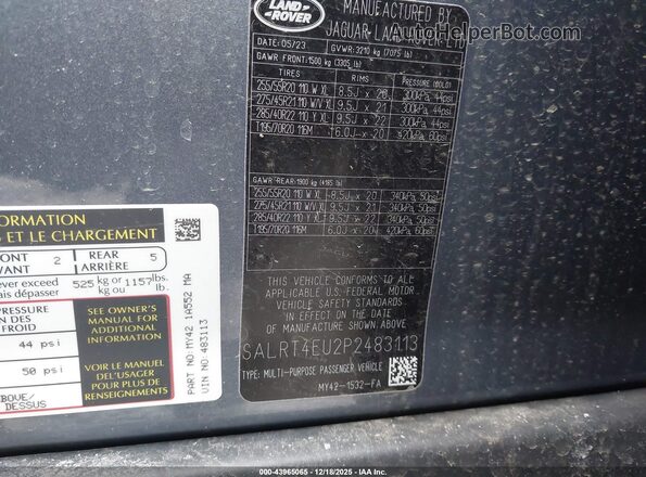 SALRT4EU2P2483113 2023 LAND ROVER DISCOVERY Blue Вид підкапотного простору