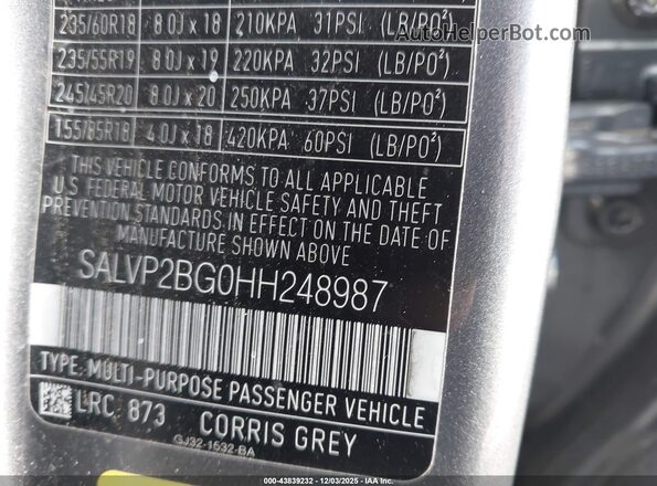 SALVP2BG0HH248987 2017 LAND ROVER RANGE ROVER EVOQUE Gray ძრავის განყოფილების ხედი