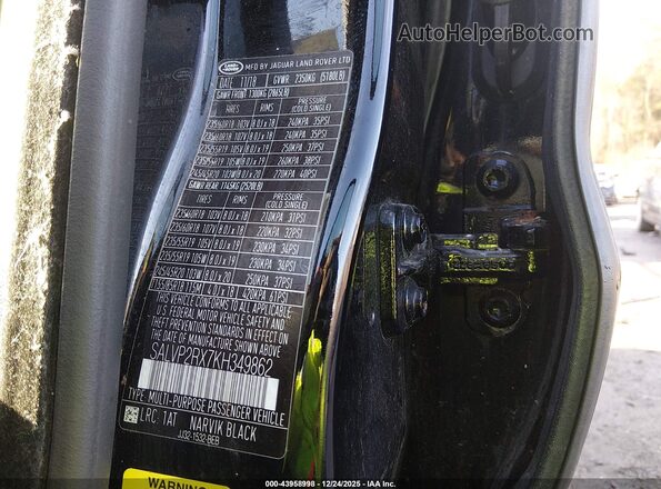 SALVP2RX7KH349862 2019 LAND ROVER RANGE ROVER EVOQUE Black ძრავის განყოფილების ხედი