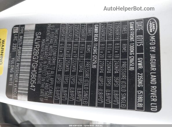 SALVR2BG7GH080547 2016 LAND ROVER RANGE ROVER EVOQUE White Շարժիչի բաժամունքի տեսք