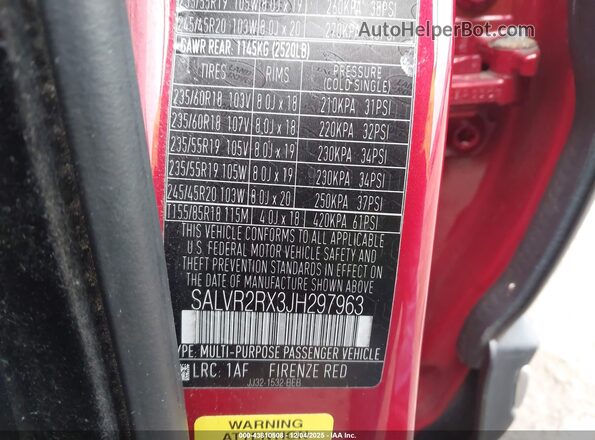 SALVR2RX3JH297963 2018 LAND ROVER RANGE ROVER EVOQUE Красный Вид подкапотного пространства